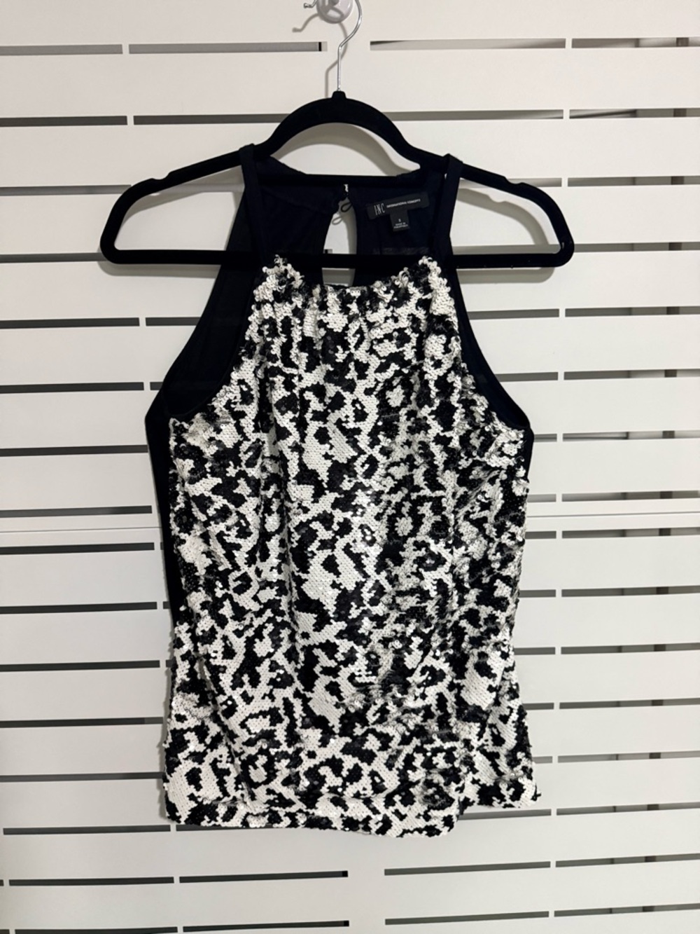 INC International Concepts Black and White Sequin Halter